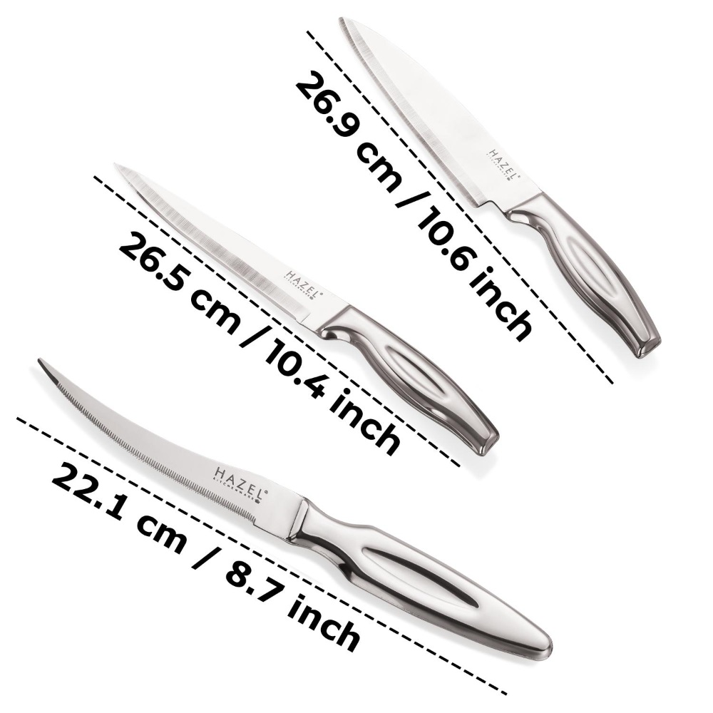 HAZEL Stainless Steel Sharp Kitchen knife Set of 4|Chef, Paring, Tomato Knife & Rect Chopping Board