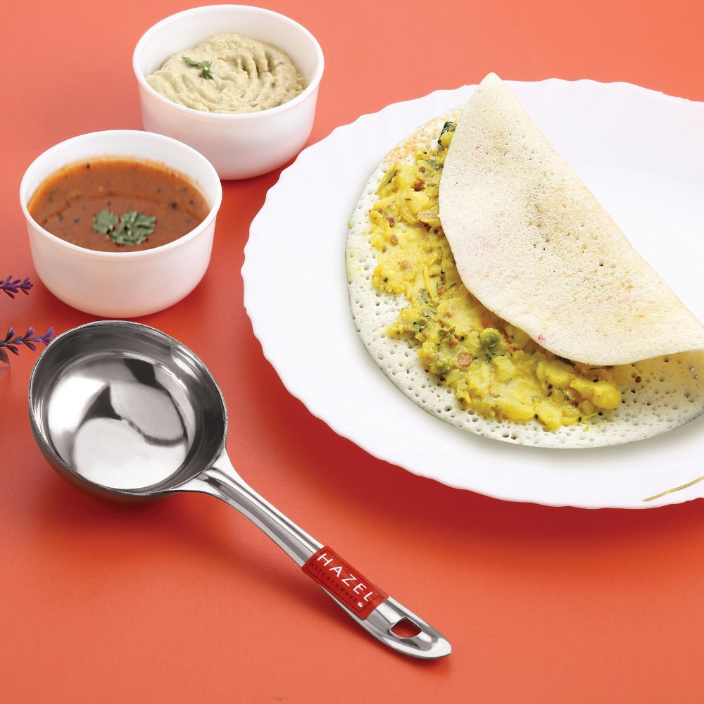 HAZEL Stainless Steel Round Dosa Ladle Laddle Spoodle Spoon, 8 cm Dia