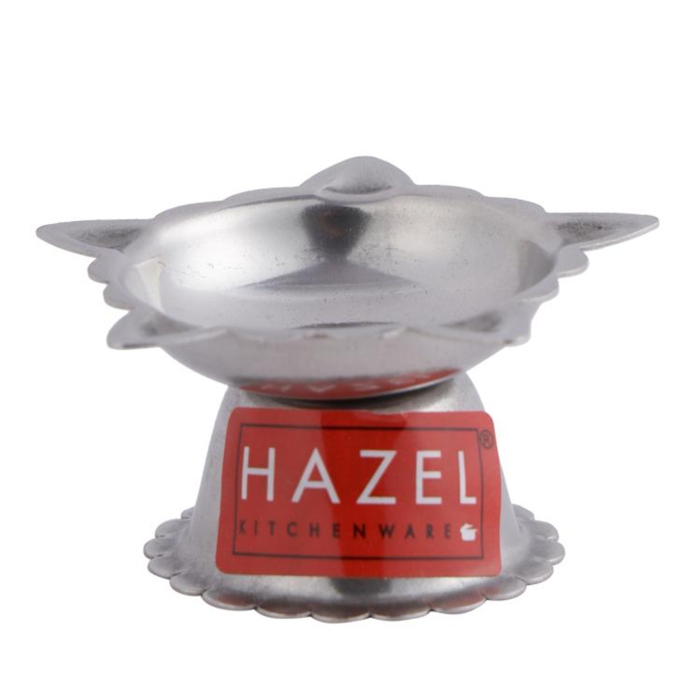 HAZEL Panchwati Diya for Puja | 5 Wati Wicks Oil Lamp Deep For Home Mandir Office Temple Pandol Pujan | Stainless Steel Diva Table Deepak For Pooja (6 x 3 cm), Set of 2