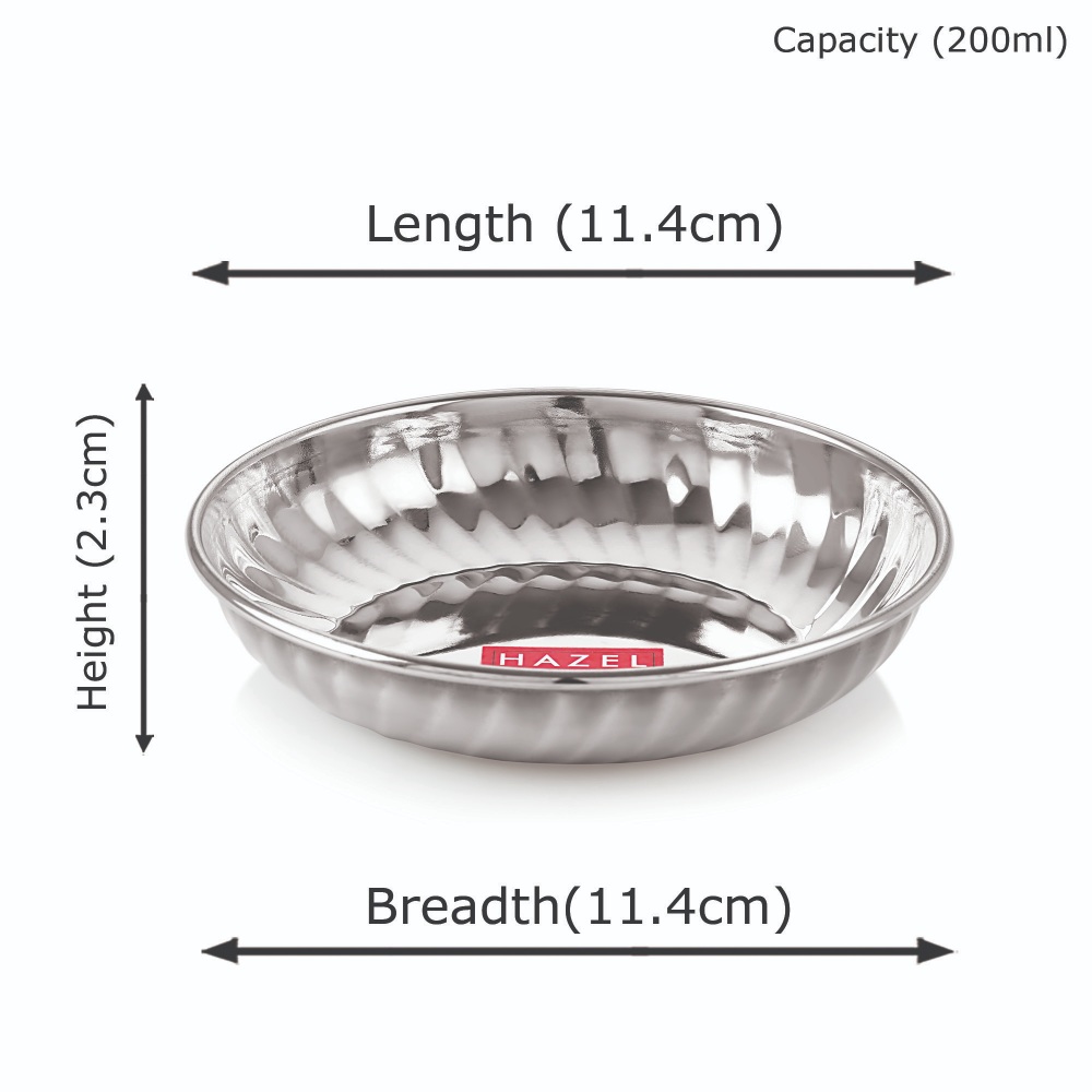 HAZEL Stainless Steel Serving Sweet Dish Dessert Plate, Set of 1, 200 ML, Silver