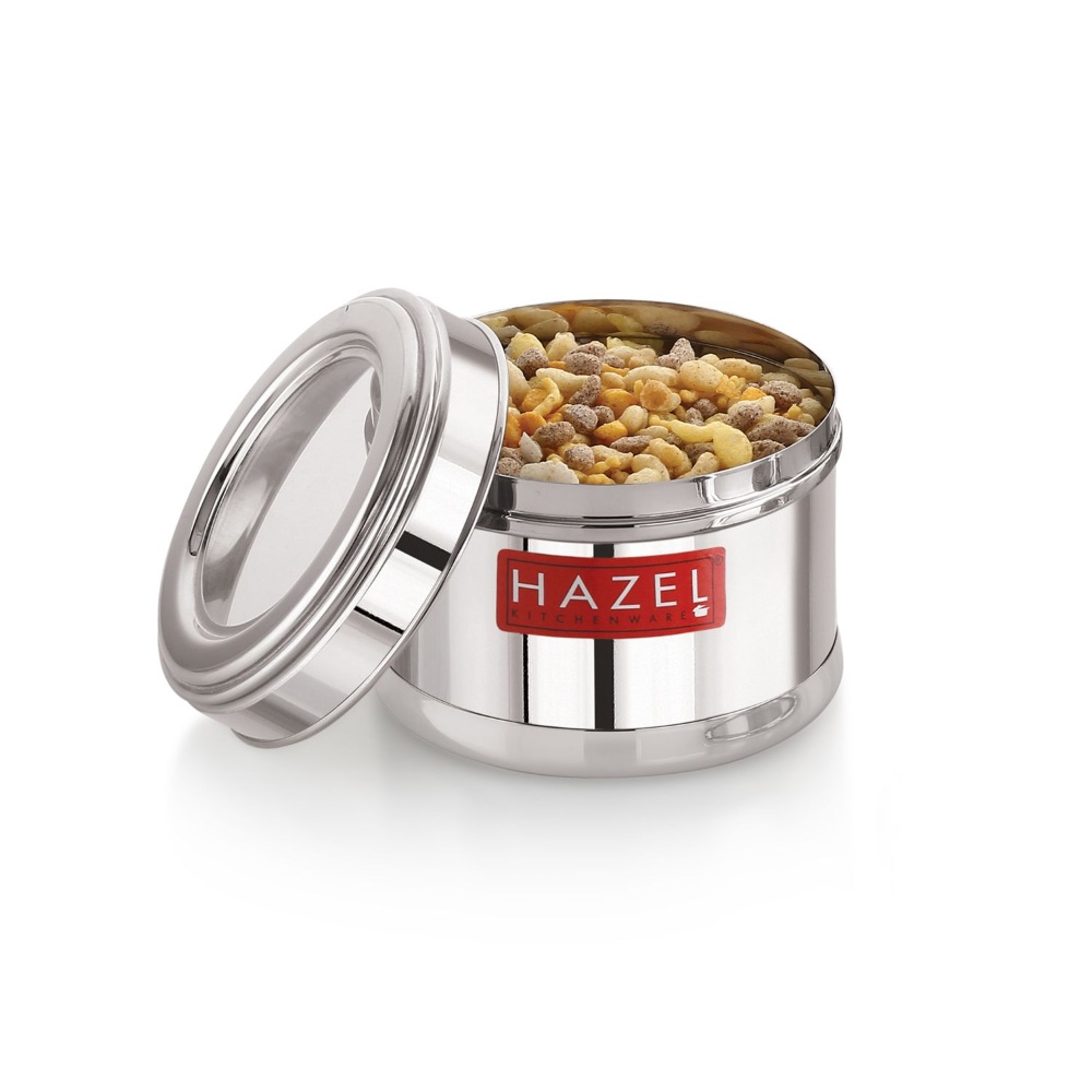 HAZEL Masala Box for Kitchen with Airtight Lid | Stainless Steel Top See Through Storage Containers for Kitchen Air tight, 500 ML