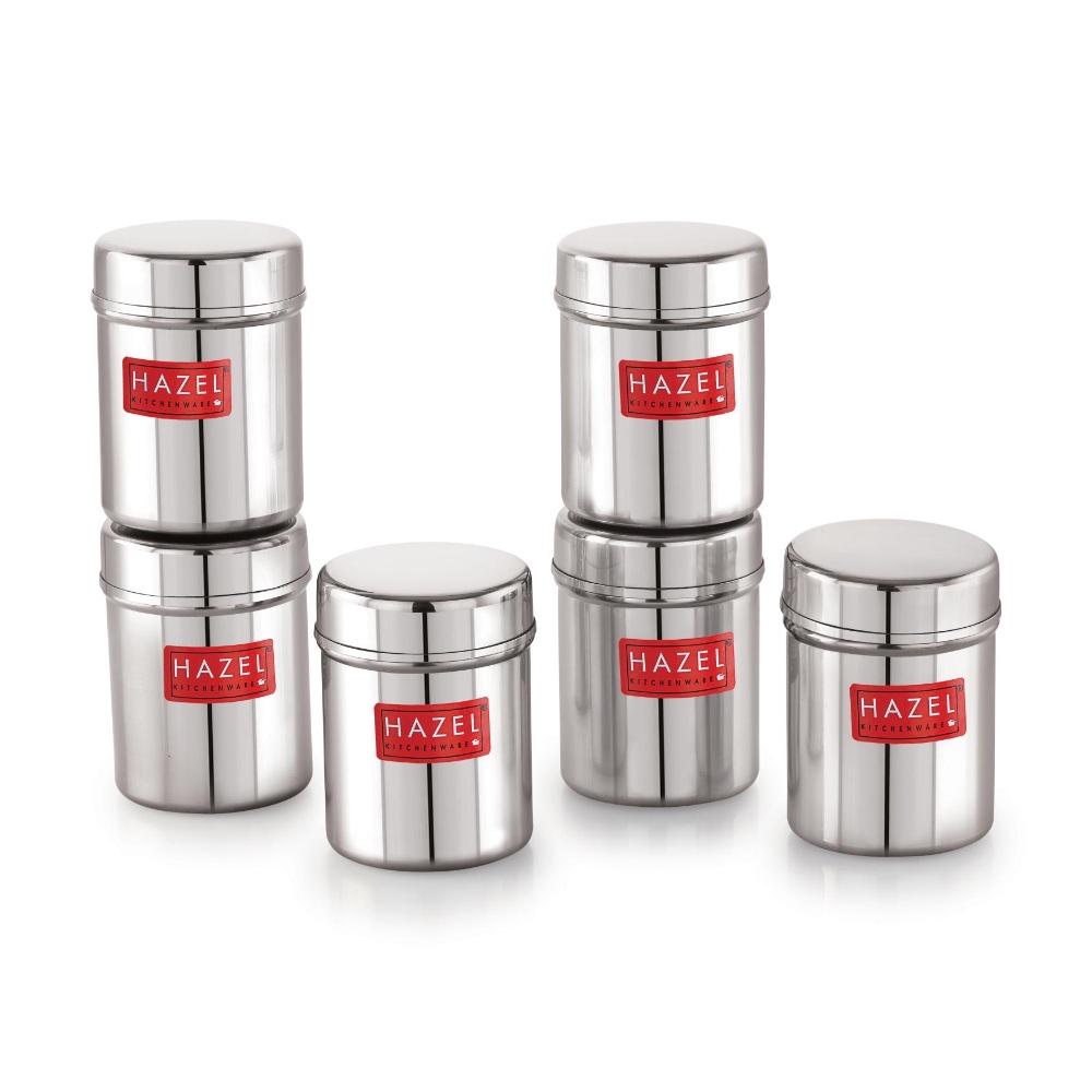 HAZEL Stainless Steel Container | Kitchen Air Tight Storage Dabba Containers Set of 6, 150 ML