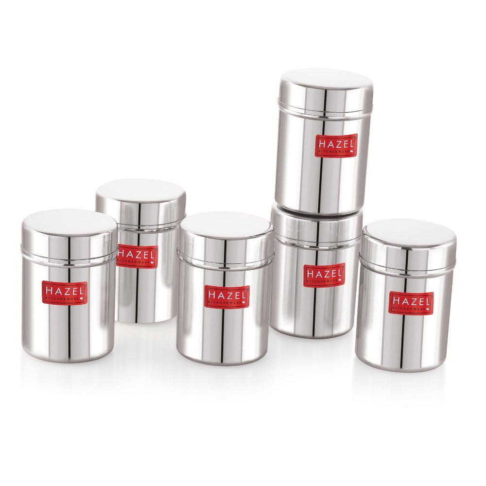 HAZEL Stainless Steel Container | Kitchen Air Tight Storage Dabba Containers Set of 6, 200 ML