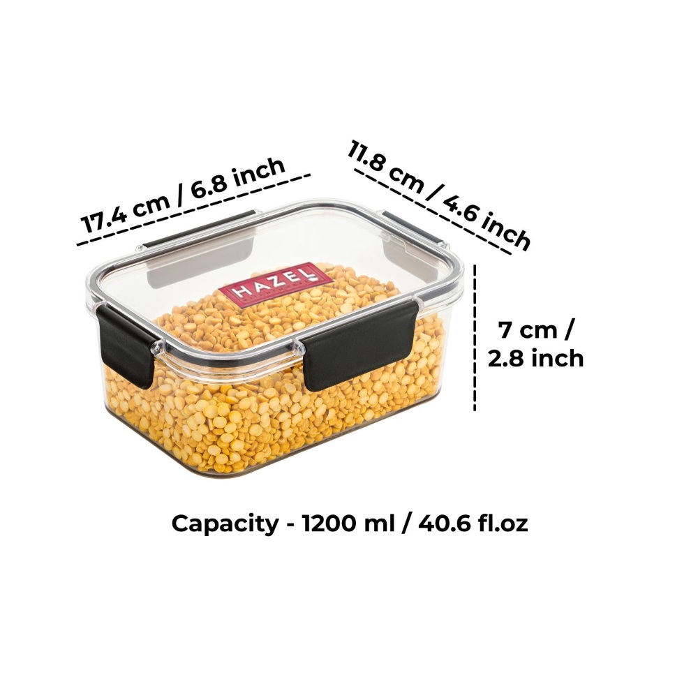 HAZEL Plastic Rectangle Airtight Leak proof Microwave Safe Container Dabba, 1200 ML