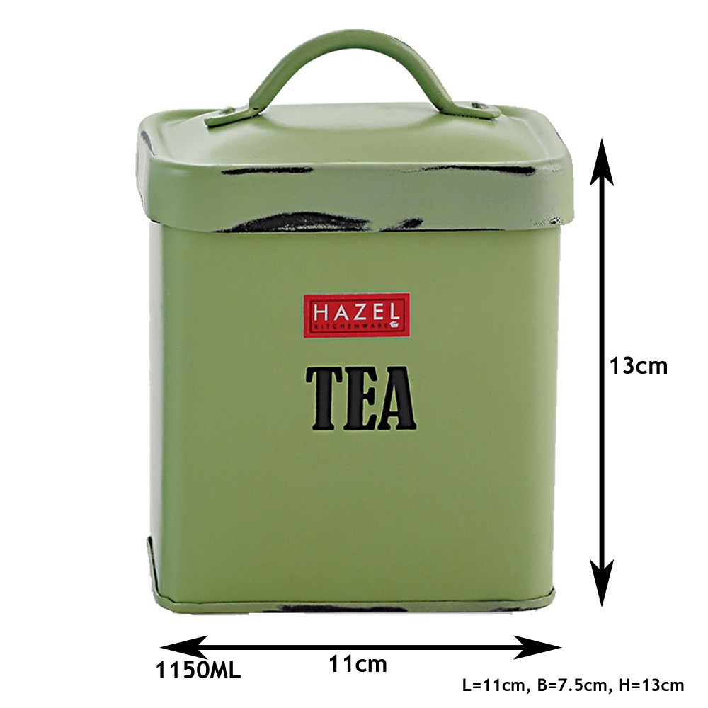 HAZEL Antique Rectangle Tea Storage Canister Container With Handle, 1150ML, Green