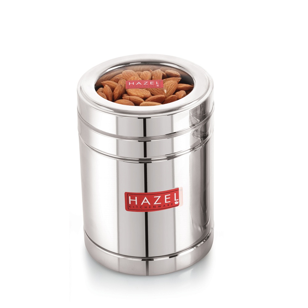 HAZEL Steel Sugar Container with Transparent Lid | Transparent Lid Sugar Storage Box For Kitchen |Food Grade Steel Kitchen Container , 1400 ML