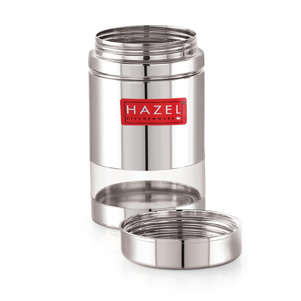 HAZEL Stainless Steel See Through Transparent Container | Kitchen Air Tight Storage Dabba Containers Set of 6, 600 ML