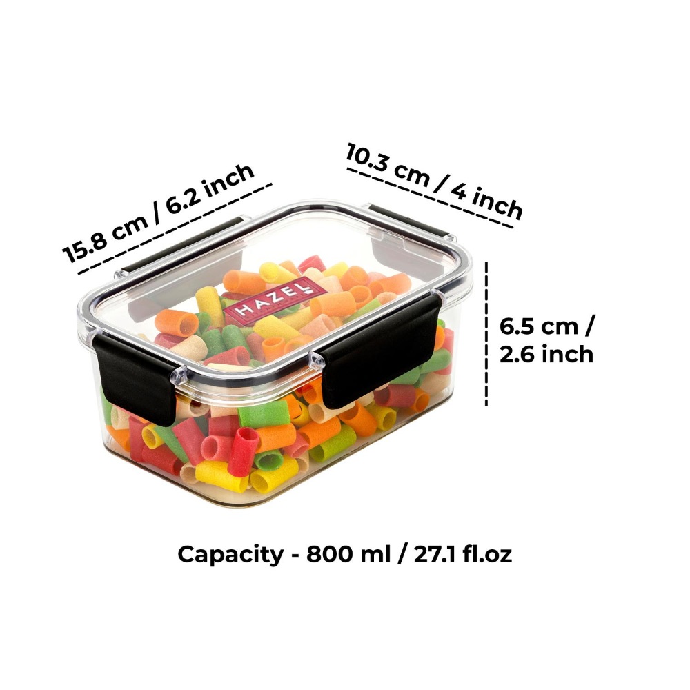 HAZEL Plastic Rectangle Airtight Leak proof Microwave Safe Container Dabba, 800 ML