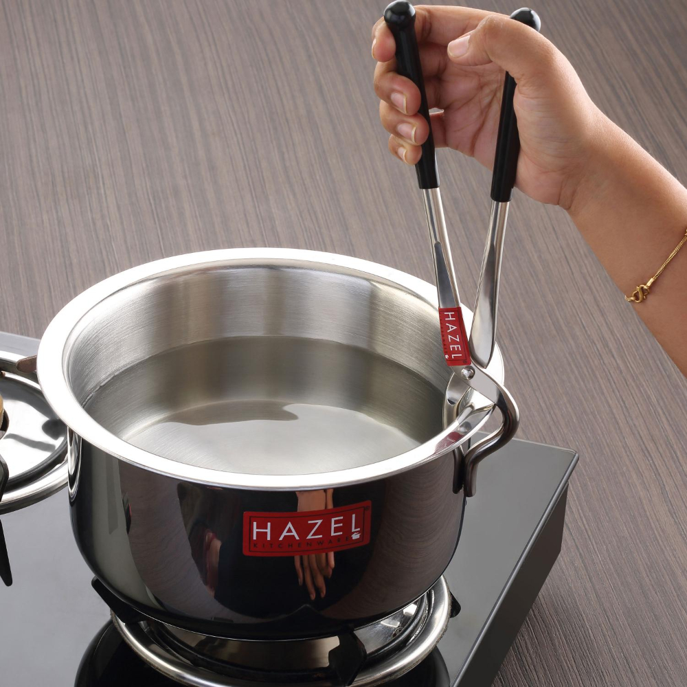 HAZEL Stainless Steel Single-Sided Pakad Tong | 9 mm Pakkad with Rubber Grip | Chimta Utensil Holder Kitchen Tools