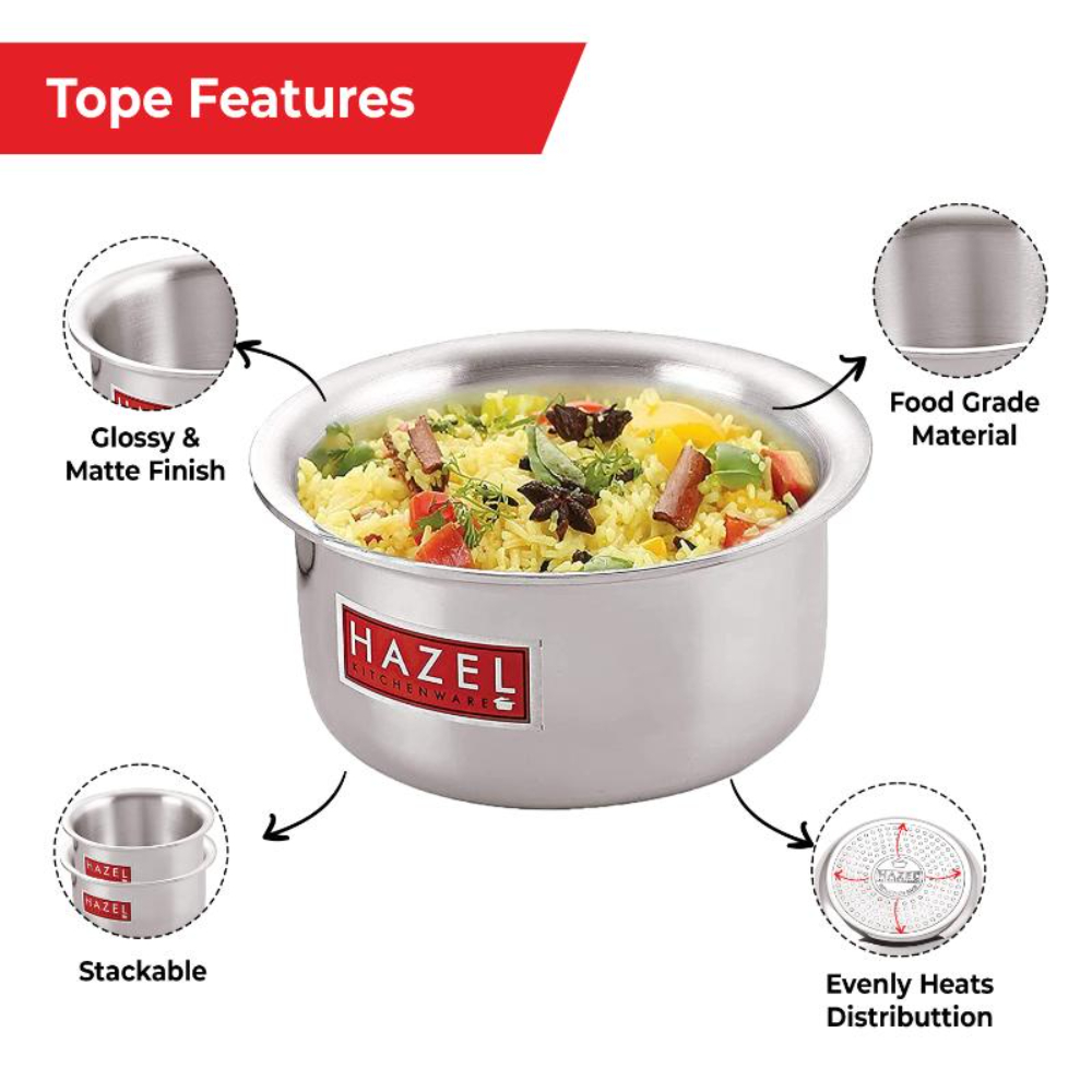 HAZEL Aluminium Tope Patila Flat Bottom Boiling Vessels Bhagona Dekchi, 27.8 cm, 6000 ML, Silver