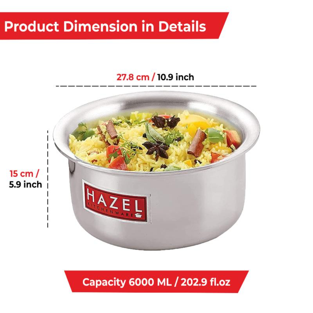 HAZEL Aluminium Induction Bottom Tope Patila Flat Bottom Boiling Vessels Bhagona Dekchi, 27.8 cm, 6000 ML, Silver