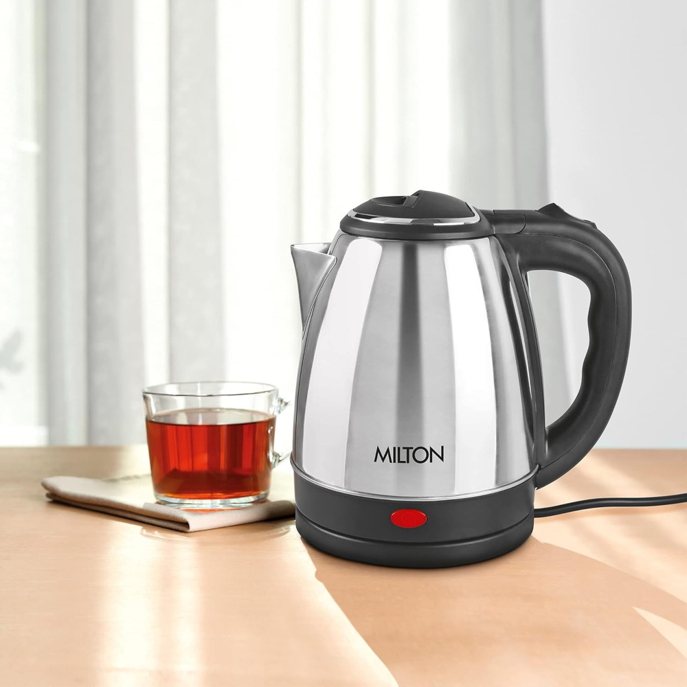 MILTON Stainless Steel 1500 Watts Detachable 360 Degree Auto Cut-off Electric Kettle, 2 Litre, Silver