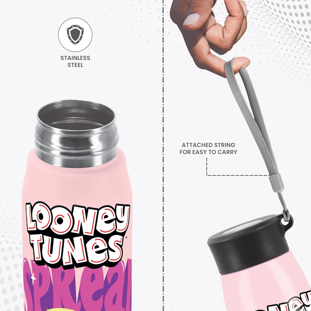 MILTON Handy Design 650 Stainless Steel Single walled Leak Proof Water Bottle, 690 ML, Pink (Looney Tunes - Tweety)