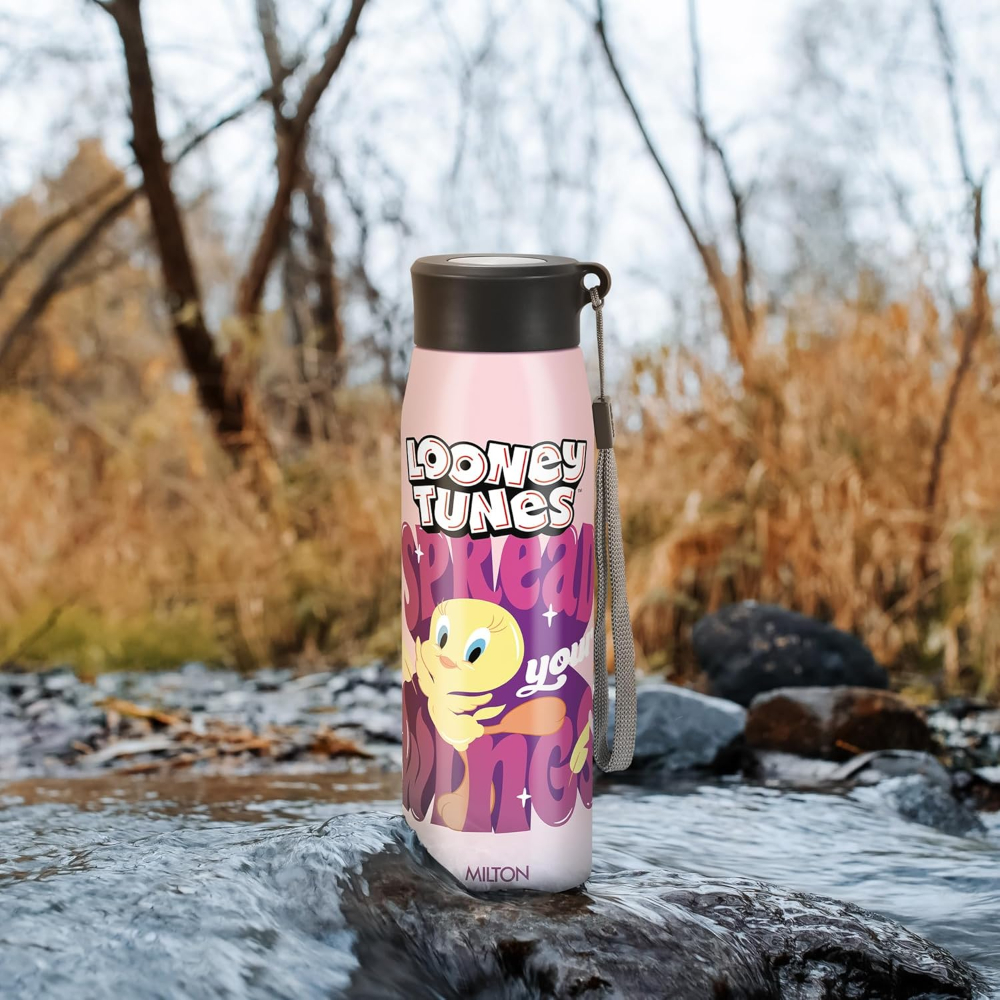 MILTON Handy Design 650 Stainless Steel Single walled Leak Proof Water Bottle, 690 ML, Pink (Looney Tunes - Tweety)