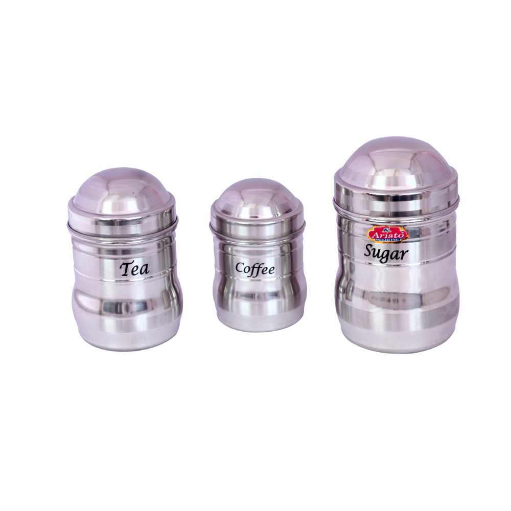 Aristo Tea Coffee Sugar Steel Container 3 Pcs Sets 350ml-850ml