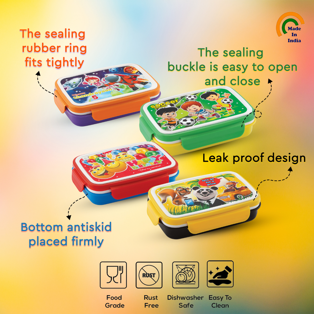 Liza Stainless Steel Lunch Box | Air Tight Insulated Bento Box with Leak Proof Lid | Lunch Box for Kids | Tiffin Box For School for Boys & Girls With Small Container, Yellow