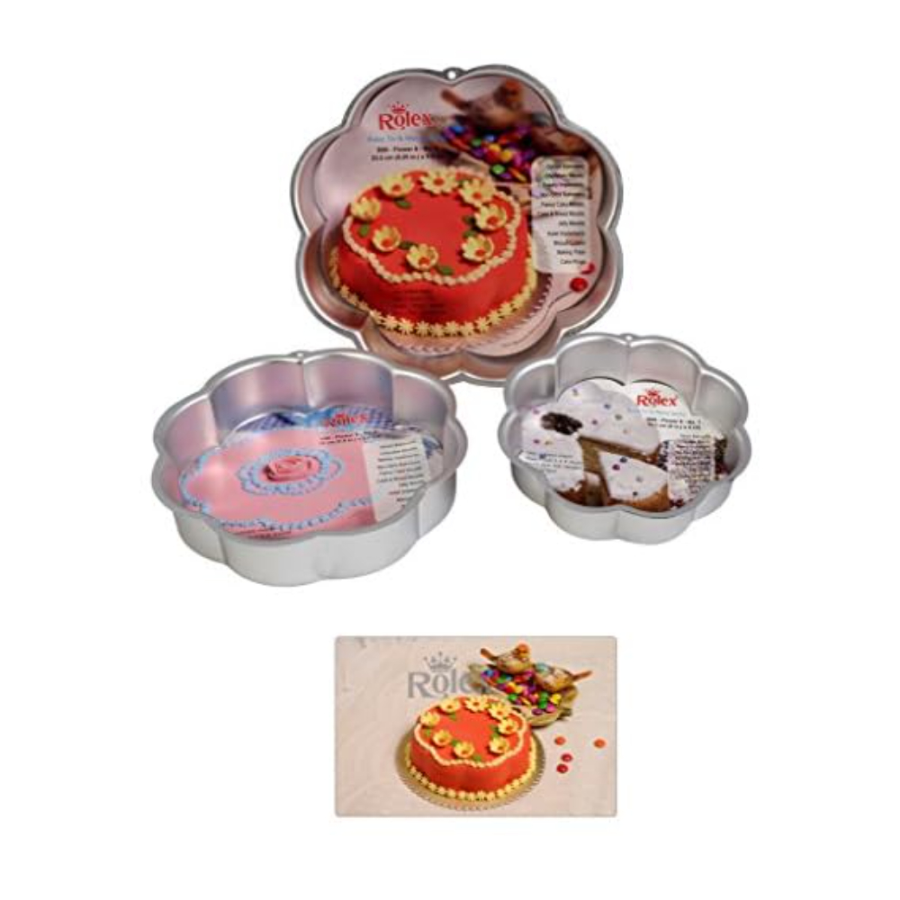 Rolex Aluminium Cake Mould Flower-8 Set of 3 500 gms - 1 Kg Cake