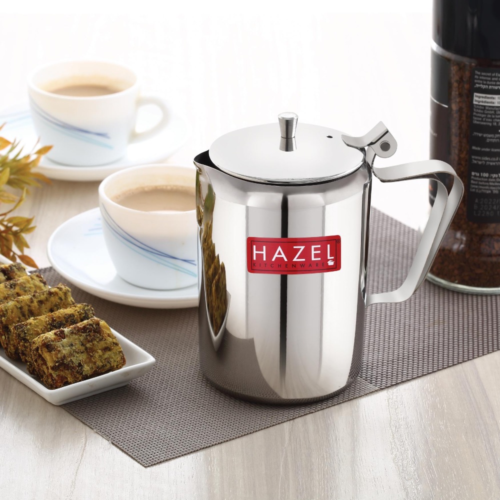 HAZEL Stainless Steel Coffee Serving Pot with Handle & Lid | Strong and Sturdy, Spill Proof Pouring, 650 ML