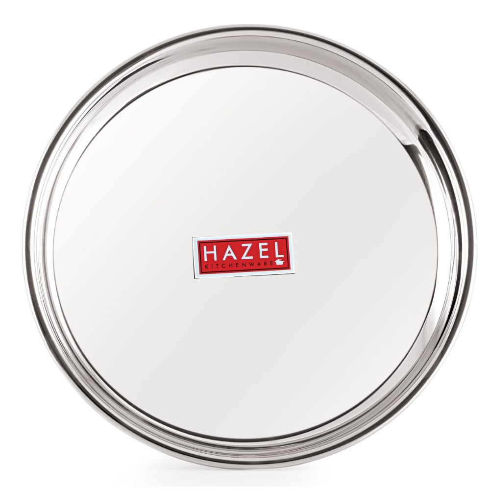 HAZEL Stainless Steel Dinner Lunch Plate Bhojan Thali, Dia 29 cm, Medium, 12 pcs Set