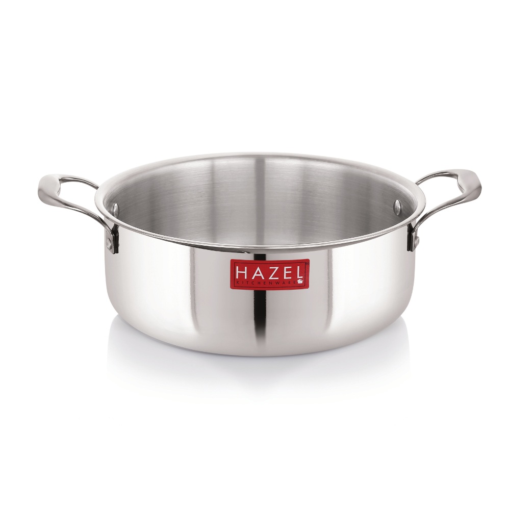 HAZEL Triply Stainless Steel Induction Bottom Shallow Casserole Tope with Handle, 5 Litre, 28.3 cm