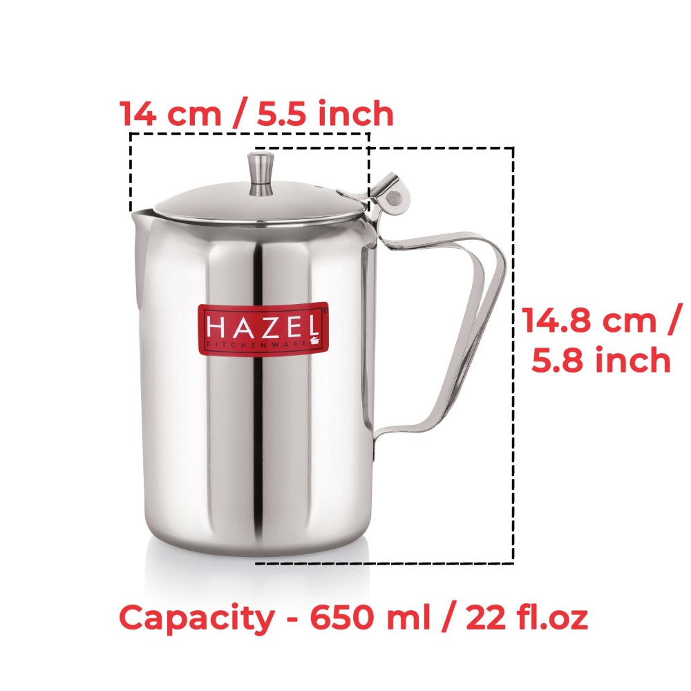 HAZEL Stainless Steel Coffee Serving Pot with Handle & Lid | Strong and Sturdy, Spill Proof Pouring, 650 ML