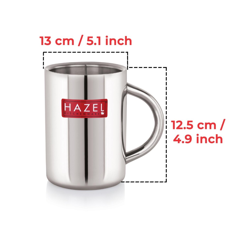 HAZEL Stainless Steel Double Wall Tea coffee Milk Serving Jug Mug with Handle Spill Proof Pouring, 420 ML