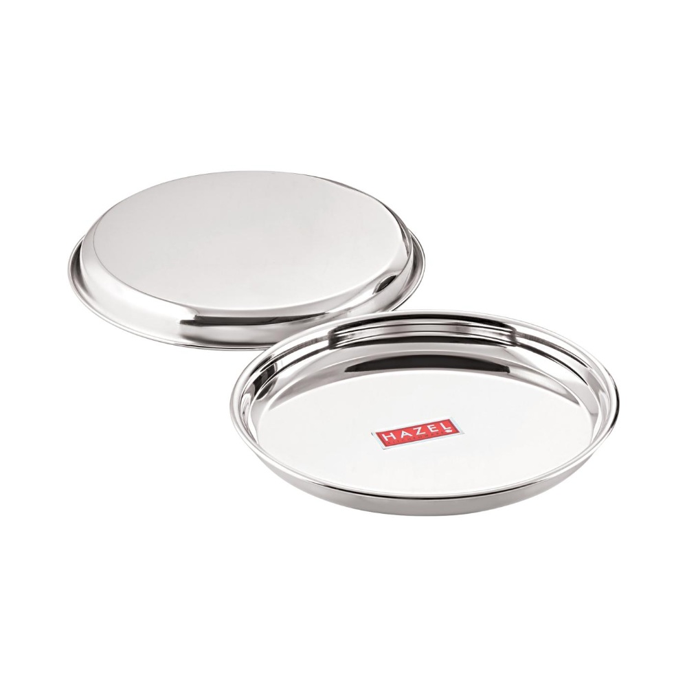 HAZEL Stainless Steel Dinner Lunch Plate Bhojan Thali, Dia 29 cm, Medium, 2 pcs Set