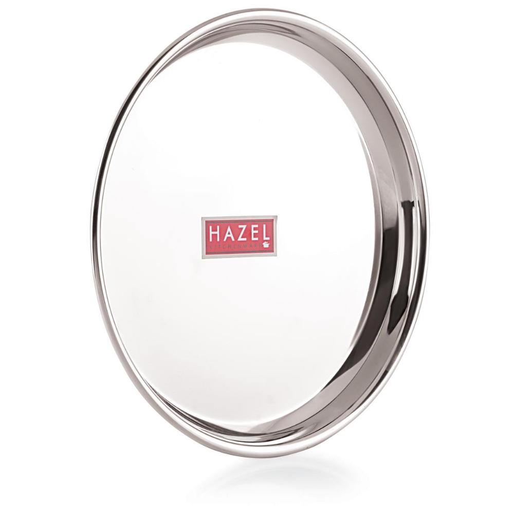 HAZEL Stainless Steel Dinner Lunch Plate Bhojan Thali, Dia 31 cm, Large, 3 pcs Set