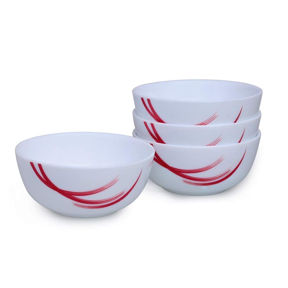 Larah by Borosil - Moon Series, Red Stella 10 Pieces Opalware Dinner Set, White