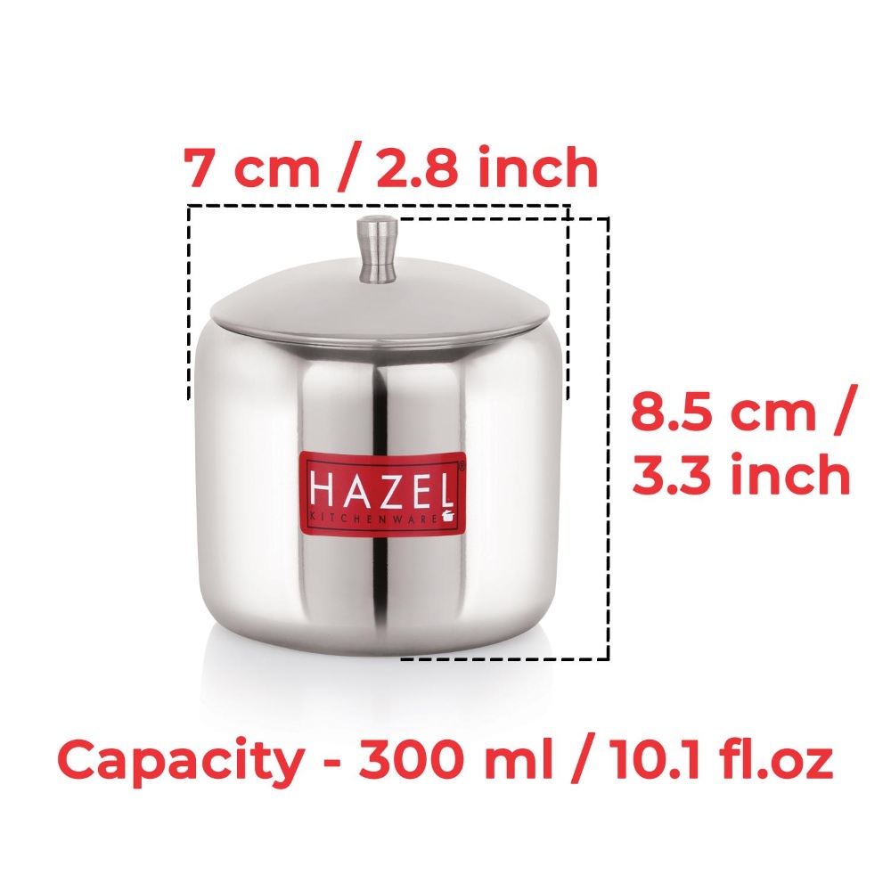 HAZEL Stainless Steel Sugar Storing Serving Pot with Lid, Strong and Sturdy, 300 ML