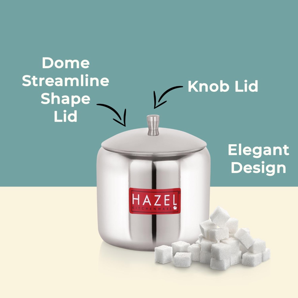 HAZEL Stainless Steel Sugar Storing Serving Pot with Lid, Strong and Sturdy, 300 ML