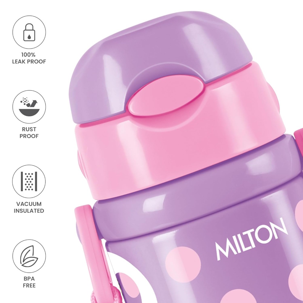 Milton Charmy 450 Barbie Thermosteel Kids Water Bottle, 400 ml, Purple | Vacuum Insulated | Hot & Cold | Leak Proof | Rust Proof | School | Picnic