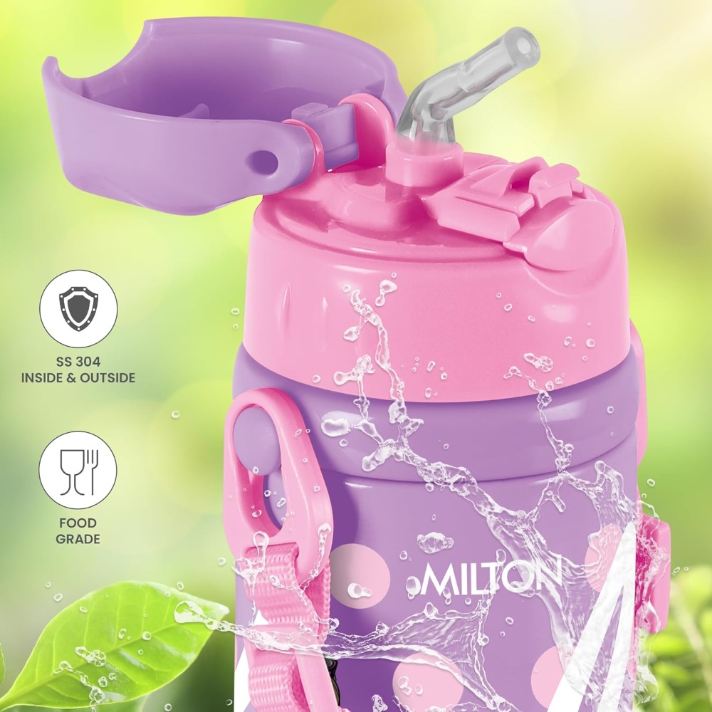 Milton Charmy 450 Barbie Thermosteel Kids Water Bottle, 400 ml, Purple | Vacuum Insulated | Hot & Cold | Leak Proof | Rust Proof | School | Picnic