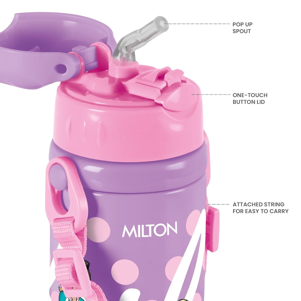 Milton Charmy 450 Barbie Thermosteel Kids Water Bottle, 400 ml, Purple | Vacuum Insulated | Hot & Cold | Leak Proof | Rust Proof | School | Picnic