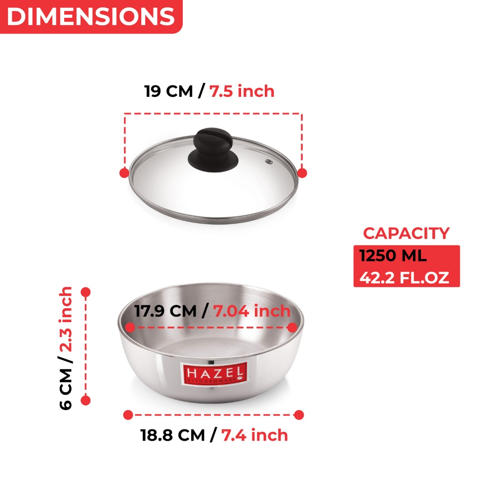 HAZEL Aluminium Induction Tasra/Cooking Pot (Tapeli, Bhagona) 1250 ml with Lid, 19 cm | Durable Tasra for Quick Heating on Induction