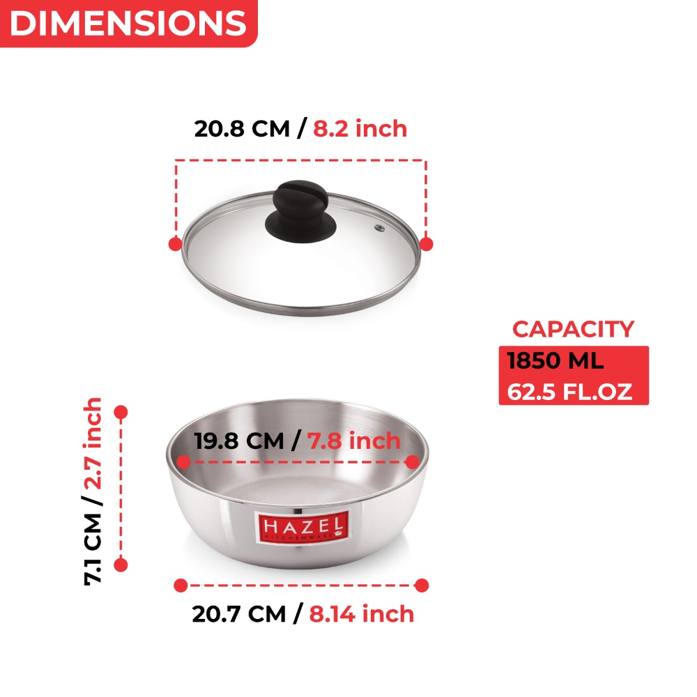 HAZEL Aluminium Induction Tasra/Handi (Tapela, Tope) 1850 ml with Lid, 20.8 cm | Sturdy Aluminium Tasra for Even Cooking