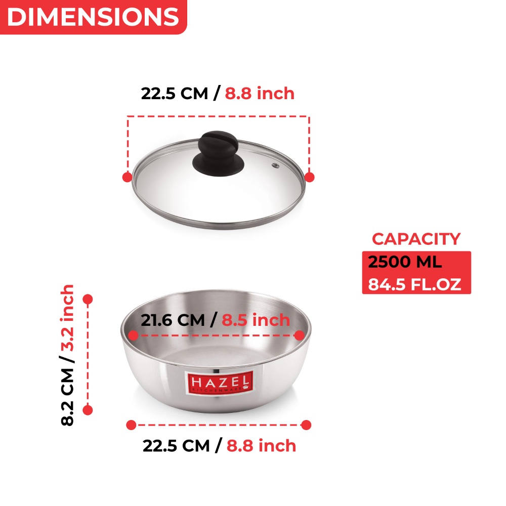 HAZEL Aluminium Induction Tasra/Casserole (Tapeli, Handi) 2500 ml with Lid, 22.5 cm | Aluminium Tasra for All Cooktops