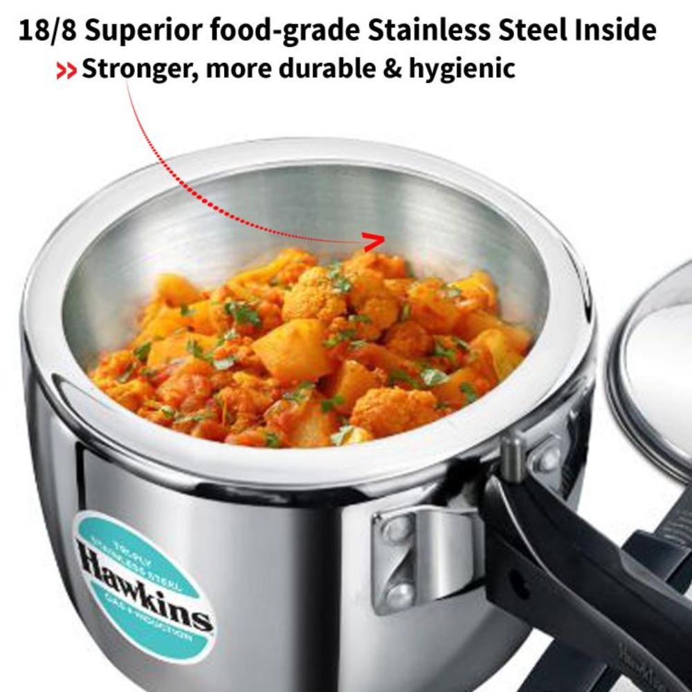 Hawkins 2.5 Litre Triply Stainless Steel Pressure Cooker, Inner Lid Cooker, Silver