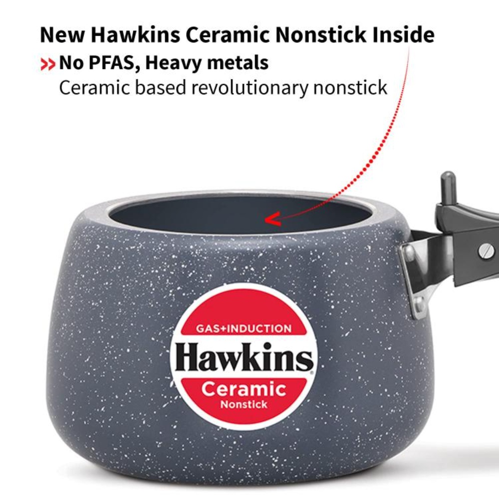 Hawkins 3 Litre Ceramic Nonstick Pressure Cooker, Induction Inner Lid Cooker, Granite Contura shaped Cooker, Best Cooker, Blue