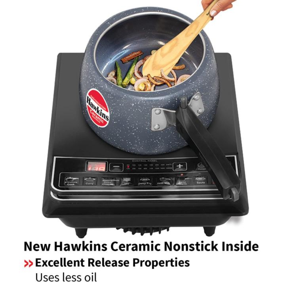 Hawkins 3 Litre Ceramic Nonstick Pressure Cooker, Induction Inner Lid Cooker, Granite Contura shaped Cooker, Best Cooker, Blue