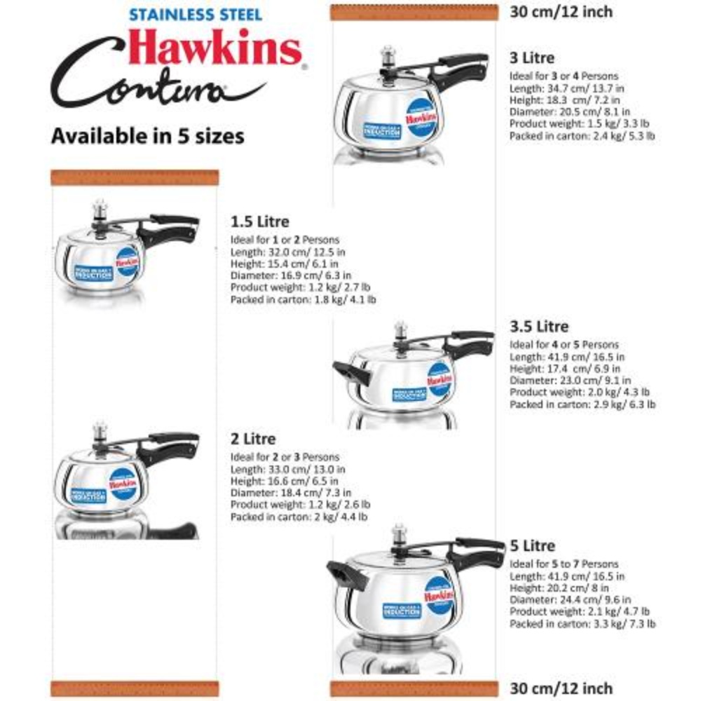 Hawkins Stainless Steel Contura Induction Compatible Inner Lid Pressure Cooker, 5 Litre, Silver (SSC50)