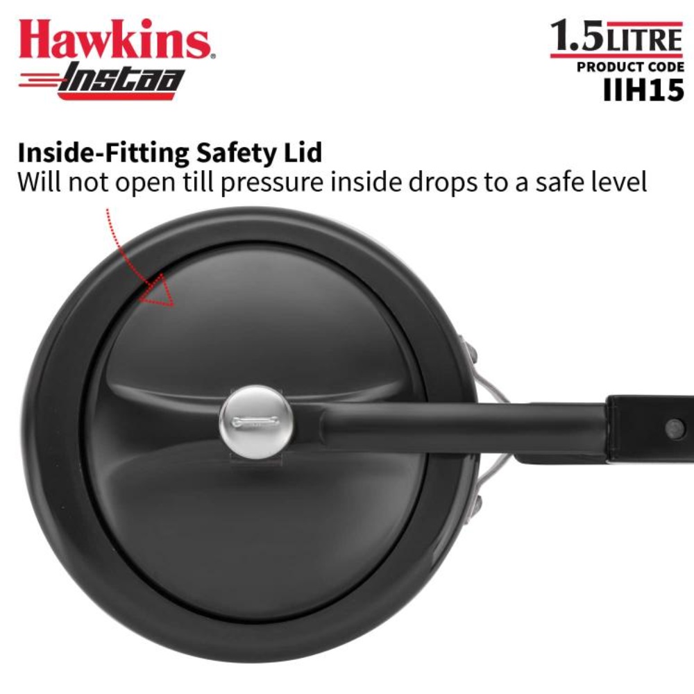 Hawkins 1.5 Litre Instaa Pressure Cooker, Induction Inner Lid Cooker, Tall Body Hard Anodised Cooker, Best Black Cooker, Black (IIH15)