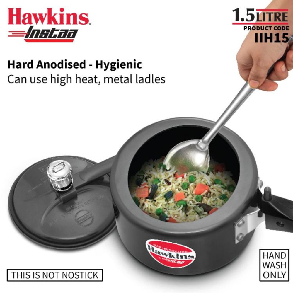 Hawkins 1.5 Litre Instaa Pressure Cooker, Induction Inner Lid Cooker, Tall Body Hard Anodised Cooker, Best Black Cooker, Black (IIH15)