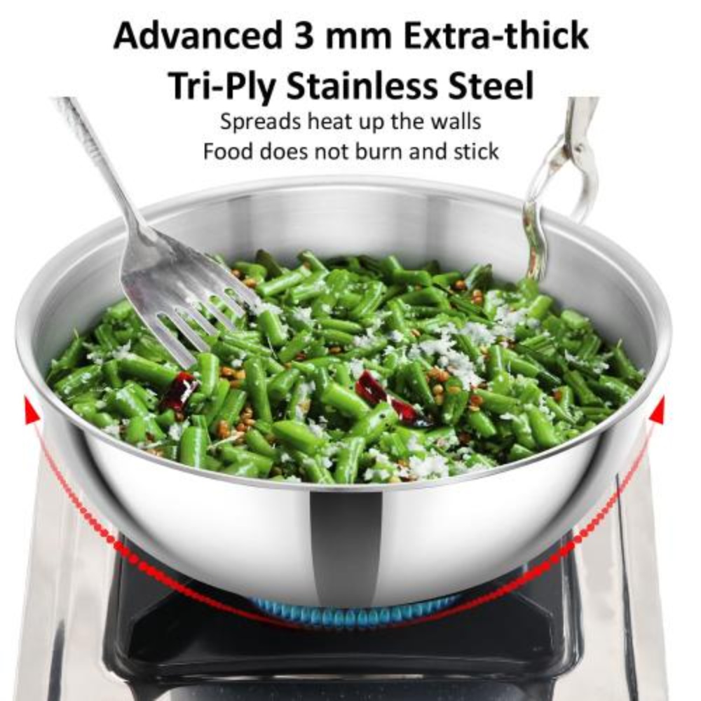 Hawkins 4 Litre Metro Kadhai, Triply Stainless Steel Induction Tasla, Silver (SSTA40)