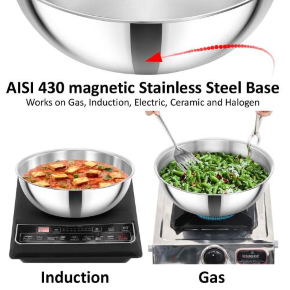 Hawkins 4 Litre Metro Kadhai, Triply Stainless Steel Induction Tasla, Silver (SSTA40)