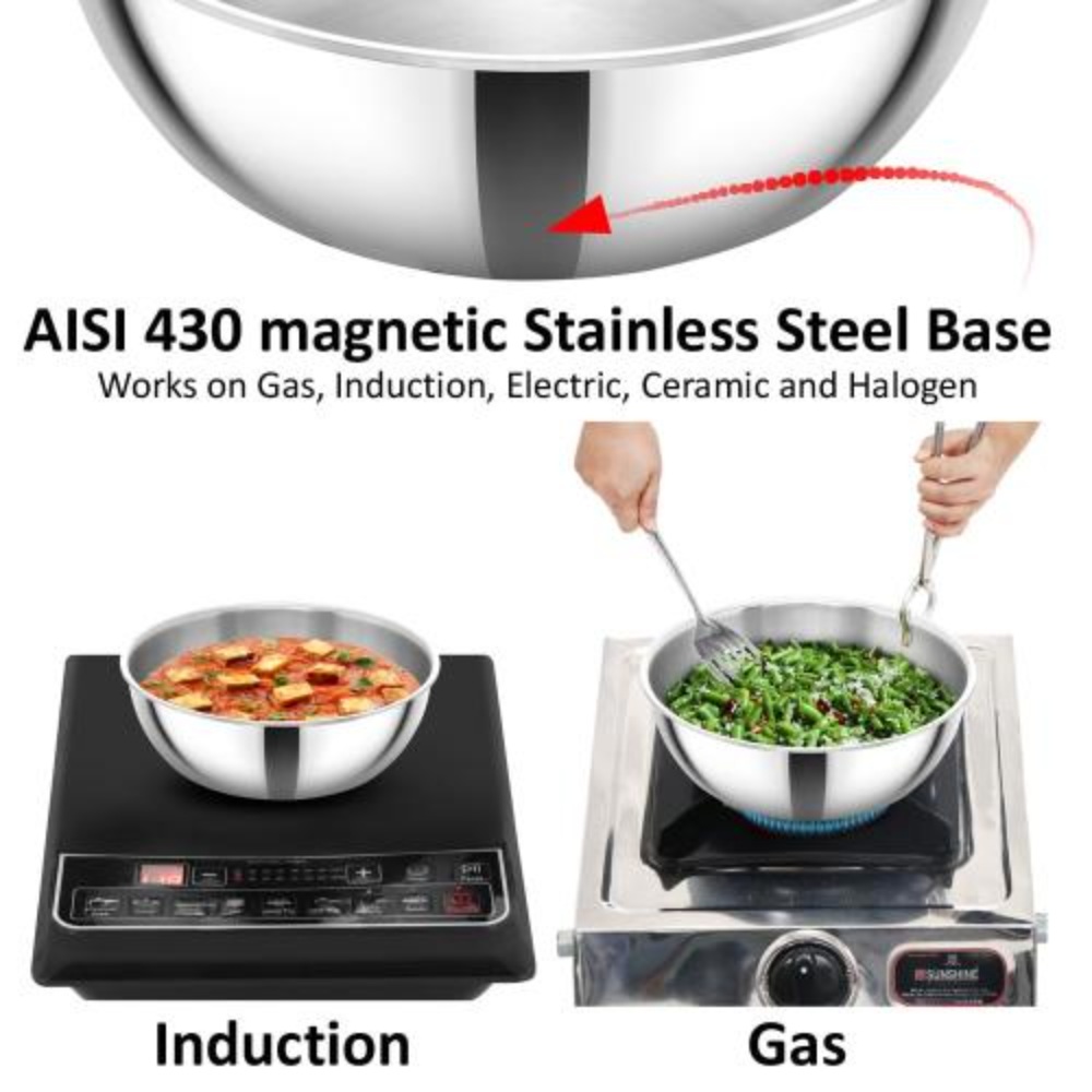 Hawkins 2 Litre Metro Kadhai, Triply Stainless Steel Induction Tasla, Silver (SSTA20)