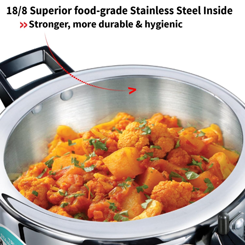 Hawkins 4.5 Litre Triply Stainless Steel Pressure Cooker, Inner Lid Cooker, Silver (HSST45)