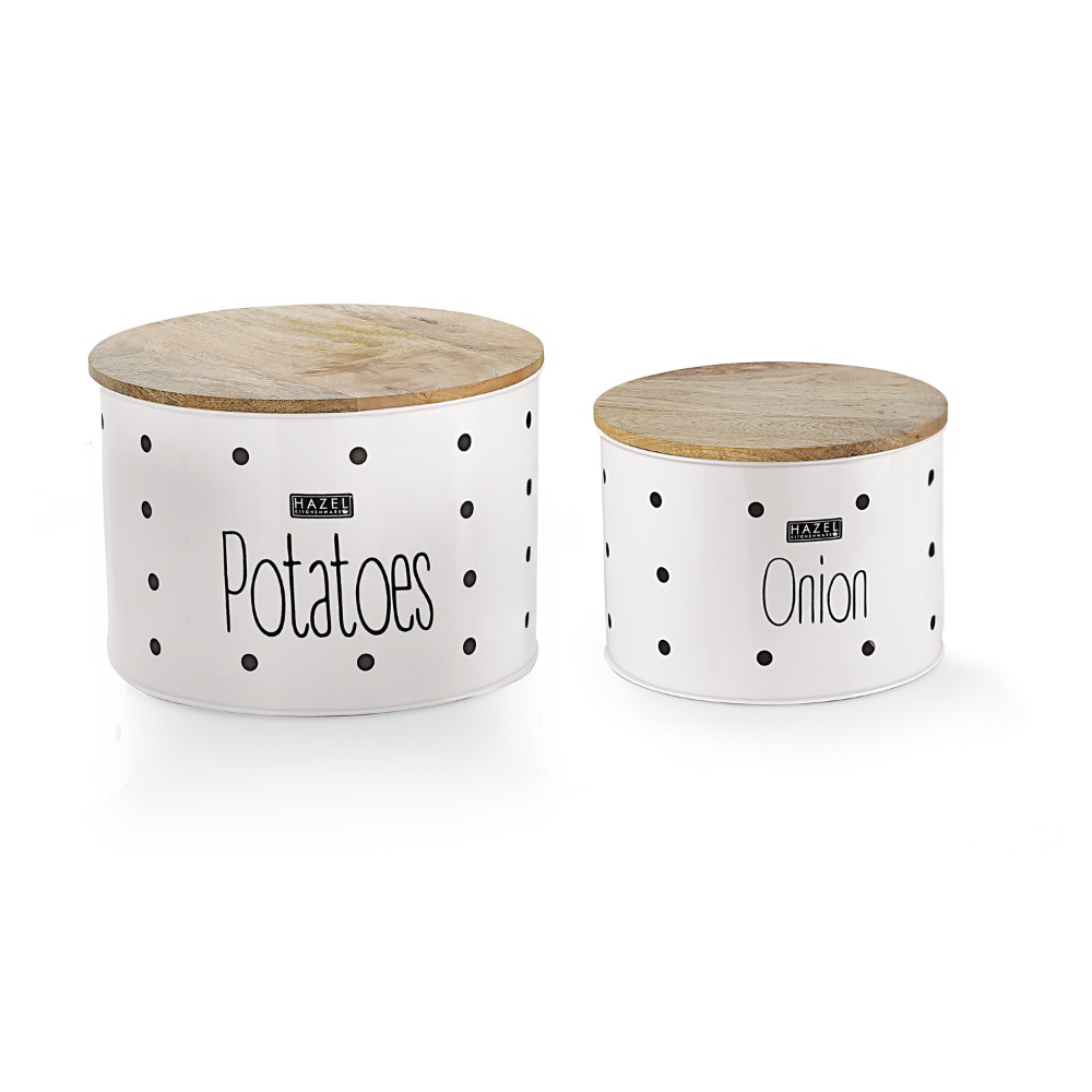 HAZEL Potato Onion Storage Container for Kitchen | Onion and Potato Container, Set of 2, White