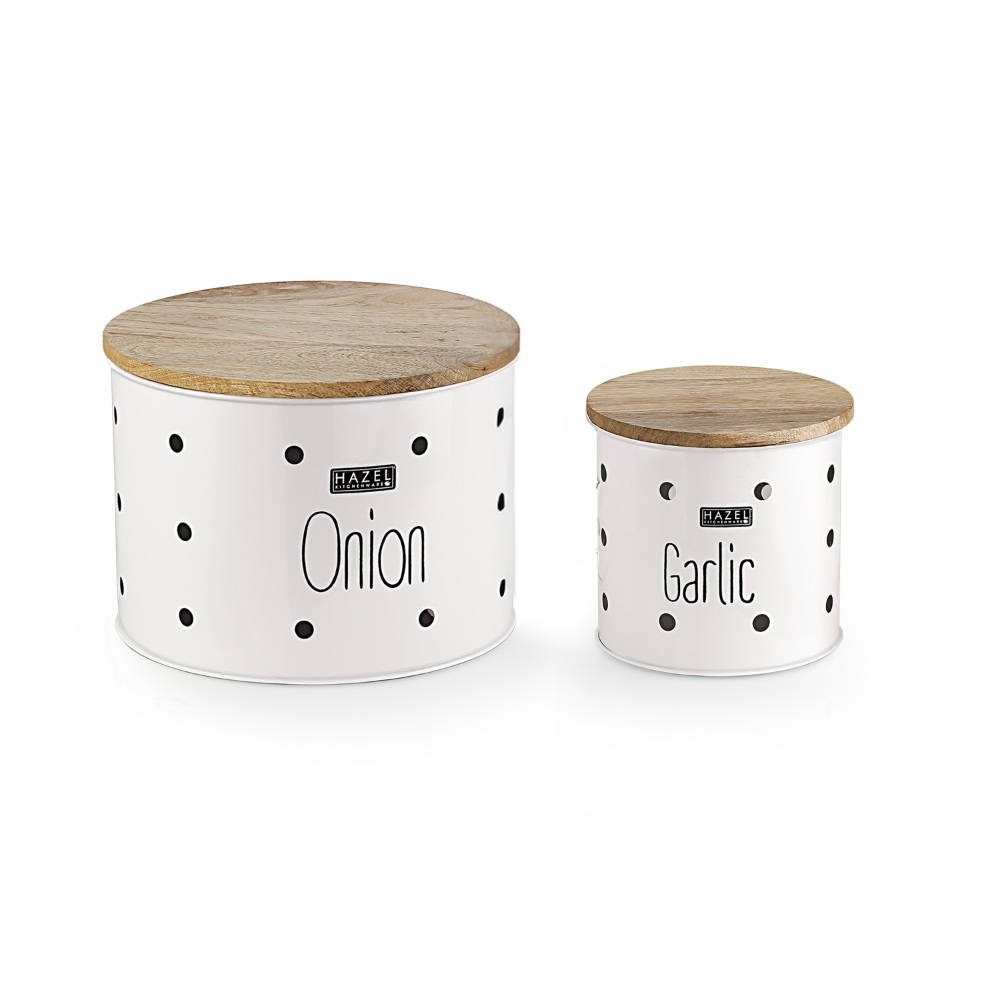 HAZEL Garlic & Onion Storage Container for Kitchen | Onion Garlic Storage Container, Set of 2, White