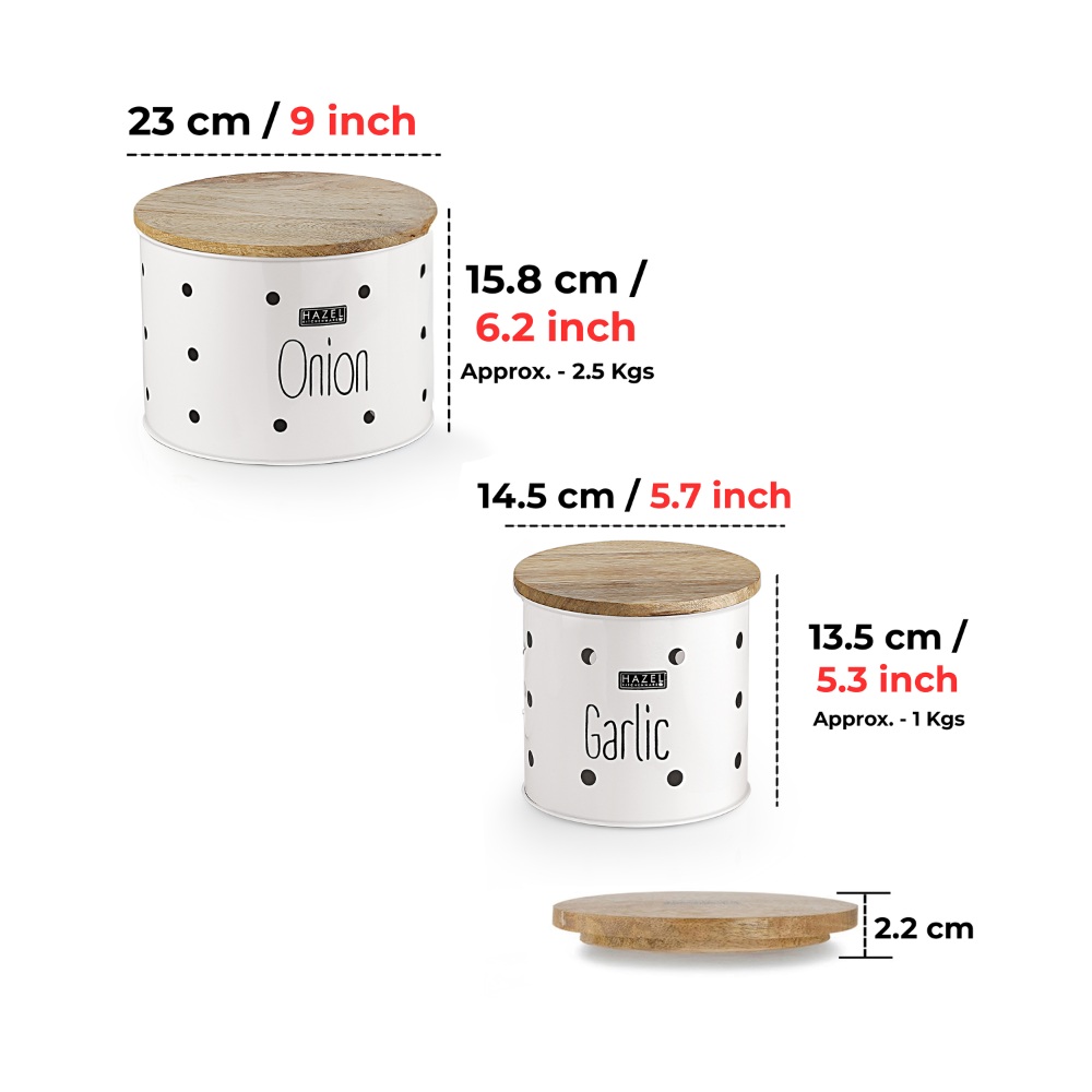 HAZEL Garlic & Onion Storage Container for Kitchen | Onion Garlic Storage Container, Set of 2, White
